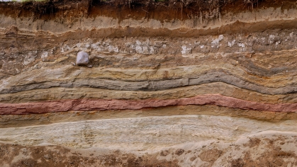 Layers of soil photographed in a sand quarry