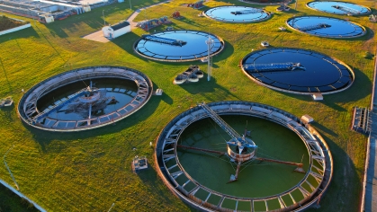 Aerial view of sewage Treatment Plant